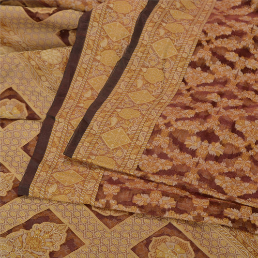 Sanskriti Vintage Dark Red Indian Sarees Pure Organza Silk Woven Sari Sustainable Fabric