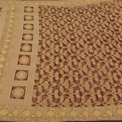 Sanskriti Vintage Dark Red Indian Sarees Pure Organza Silk Woven Sari Sustainable Fabric