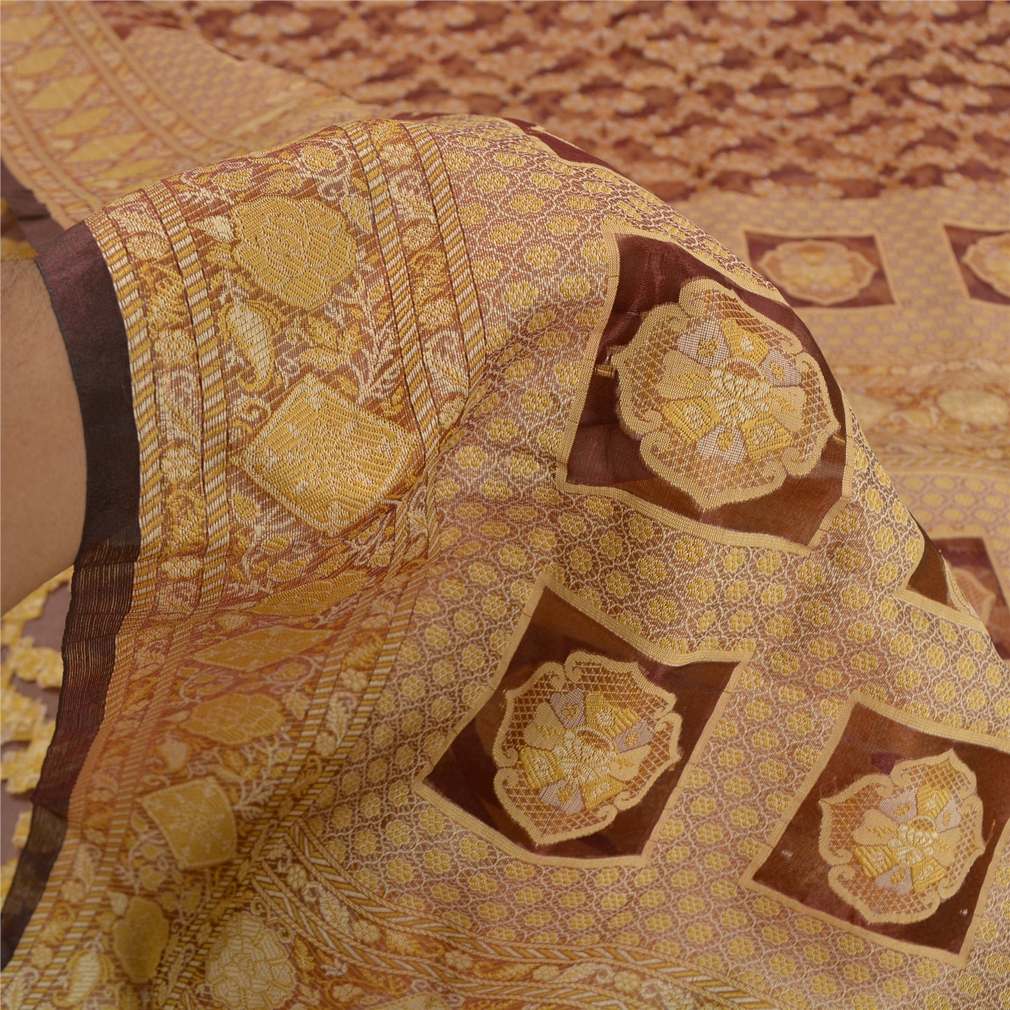 Sanskriti Vintage Dark Red Indian Sarees Pure Organza Silk Woven Sari Sustainable Fabric