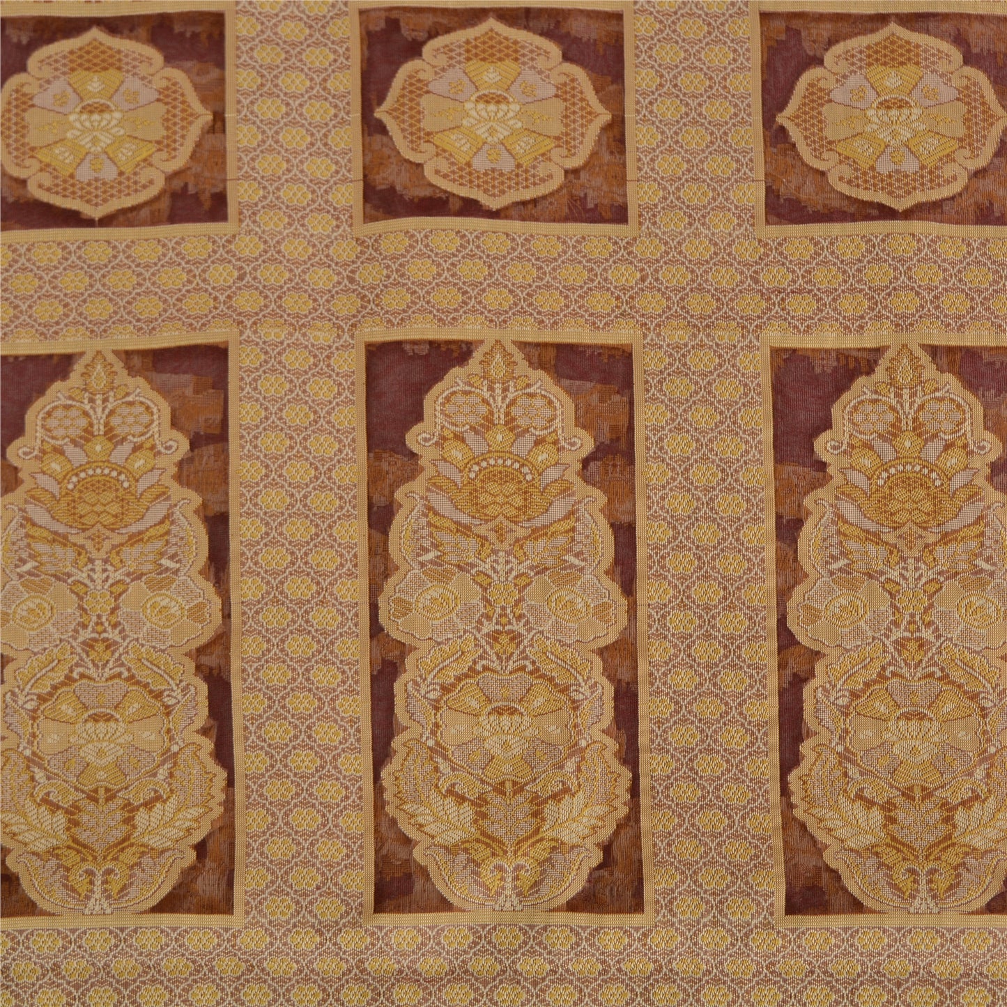 Sanskriti Vintage Dark Red Indian Sarees Pure Organza Silk Woven Sari Sustainable Fabric