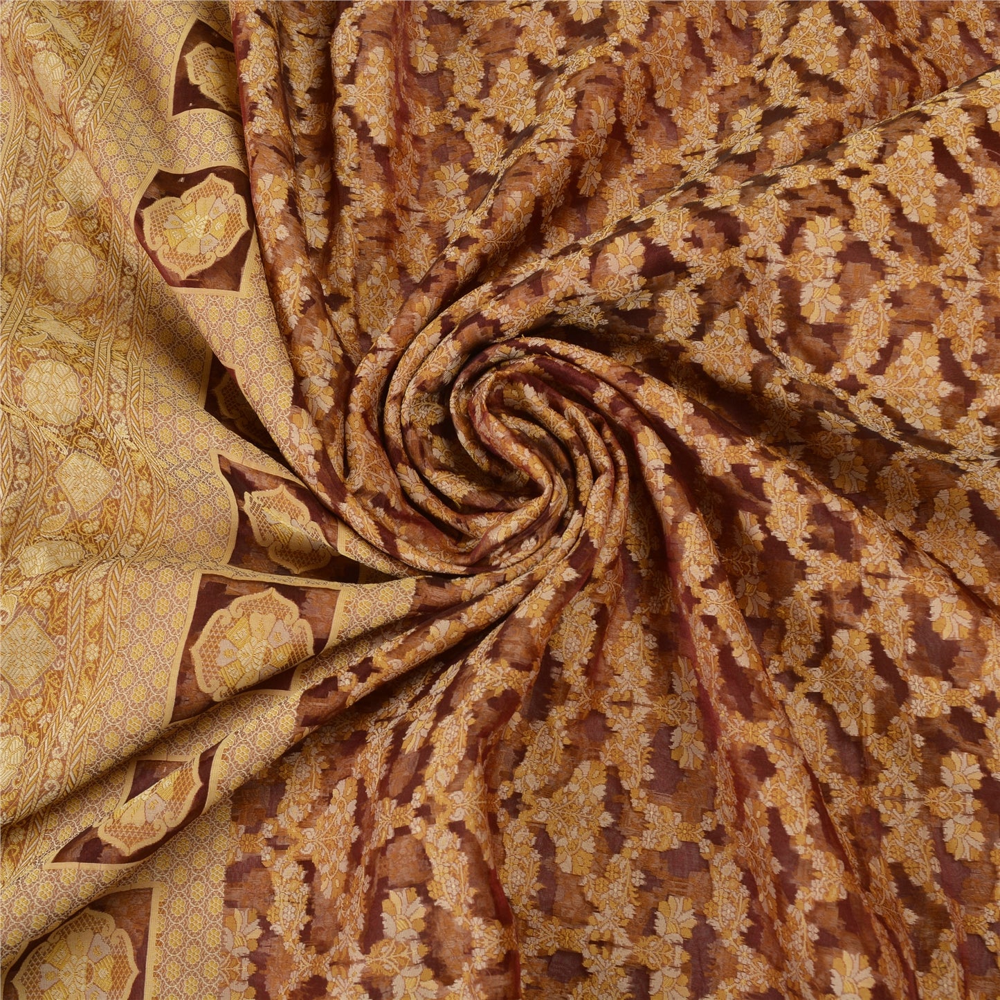 Sanskriti Vintage Dark Red Indian Sarees Pure Organza Silk Woven Sari Sustainable Fabric