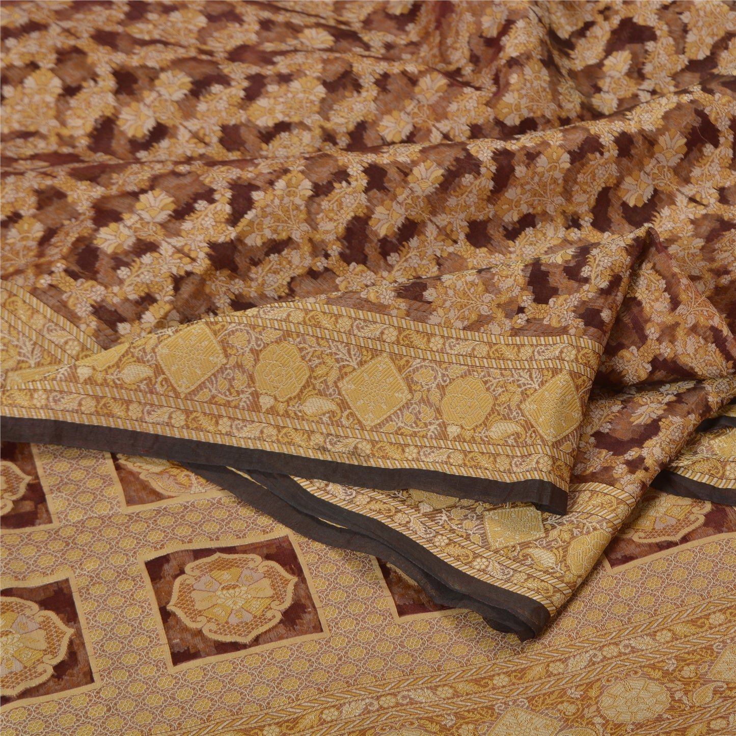 Sanskriti Vintage Dark Red Indian Sarees Pure Organza Silk Woven Sari Sustainable Fabric