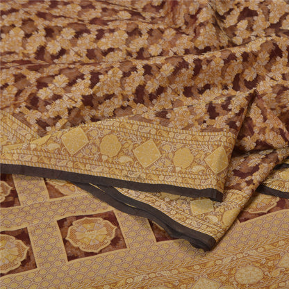 Sanskriti Vintage Dark Red Indian Sarees Pure Organza Silk Woven Sari Sustainable Fabric