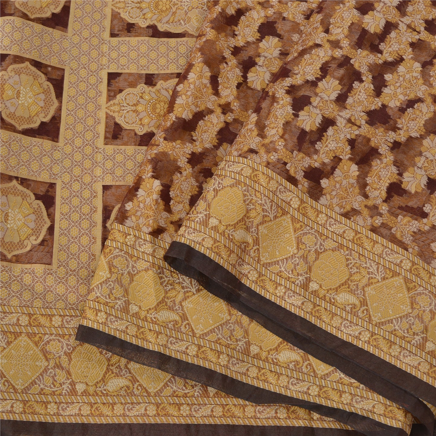 Sanskriti Vintage Dark Red Indian Sarees Pure Organza Silk Woven Sari Sustainable Fabric