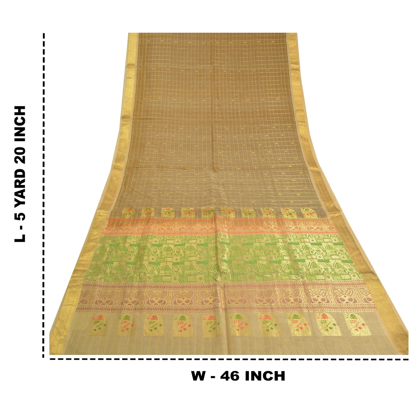 Sanskriti Vintage Brown/Cream Sarees Pure Organza Silk Woven Premium Sari Sustainable Fabric