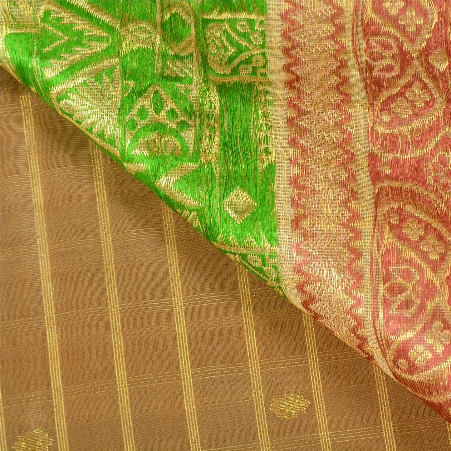 Sanskriti Vintage Brown/Cream Sarees Pure Organza Silk Woven Premium Sari Sustainable Fabric