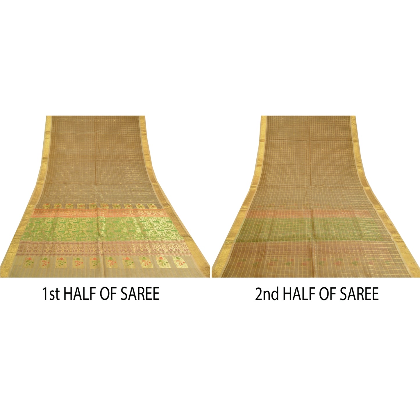 Sanskriti Vintage Brown/Cream Sarees Pure Organza Silk Woven Premium Sari Sustainable Fabric