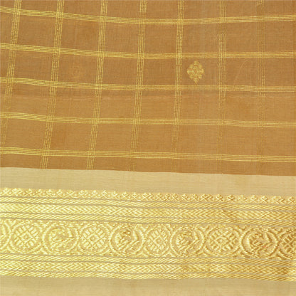 Sanskriti Vintage Brown/Cream Sarees Pure Organza Silk Woven Premium Sari Sustainable Fabric