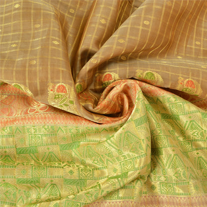 Sanskriti Vintage Brown/Cream Sarees Pure Organza Silk Woven Premium Sari Sustainable Fabric