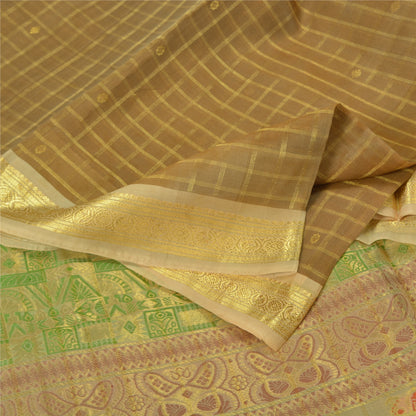 Sanskriti Vintage Brown/Cream Sarees Pure Organza Silk Woven Premium Sari Sustainable Fabric