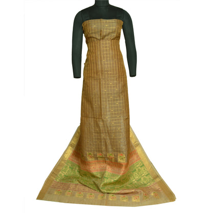 Sanskriti Vintage Brown/Cream Sarees Pure Organza Silk Woven Premium Sari Sustainable Fabric