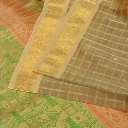 Sanskriti Vintage Brown/Cream Sarees Pure Organza Silk Woven Premium Sari Sustainable Fabric