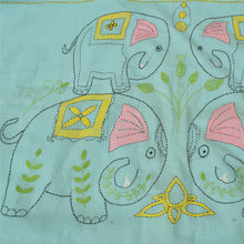 Load image into Gallery viewer, Sanskriti Vintage Sky Blue Sarees Cotton Handmade Kantha Animal Sari Fabric
