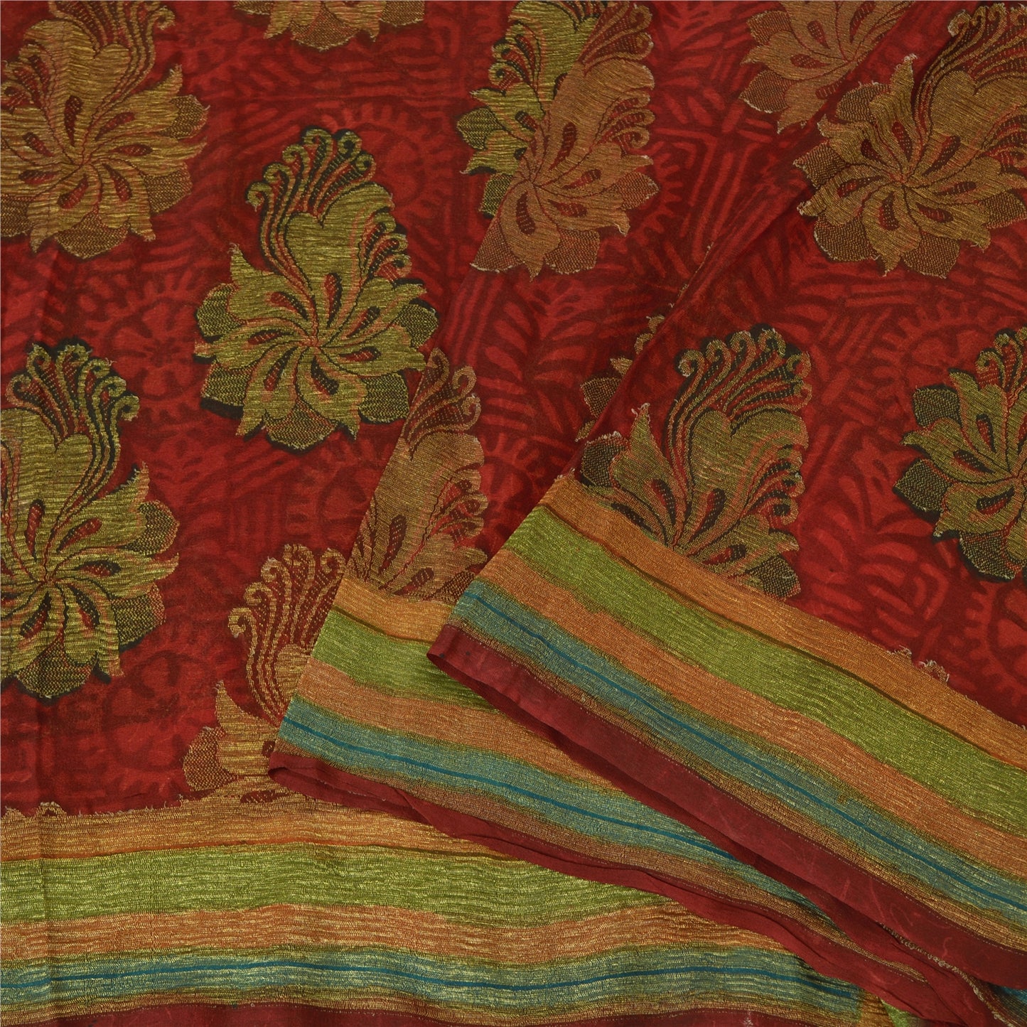 Sanskriti Vintage Red Bollywood Sarees Pure Georgette Silk Woven Sari Sustainable Fabric