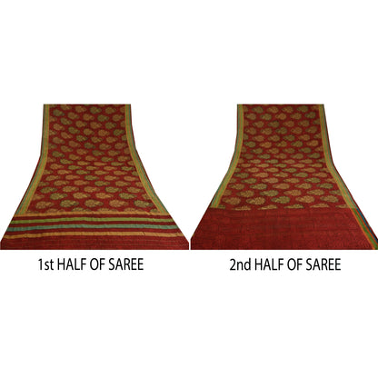 Sanskriti Vintage Red Bollywood Sarees Pure Georgette Silk Woven Sari Sustainable Fabric