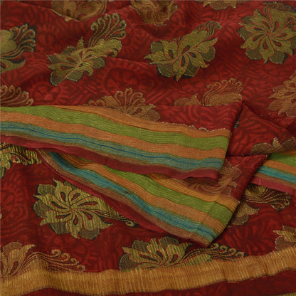 Sanskriti Vintage Red Bollywood Sarees Pure Georgette Silk Woven Sari Sustainable Fabric