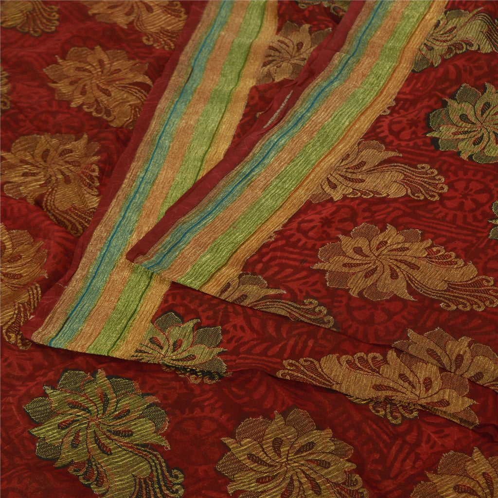Sanskriti Vintage Red Bollywood Sarees Pure Georgette Silk Woven Sari Sustainable Fabric