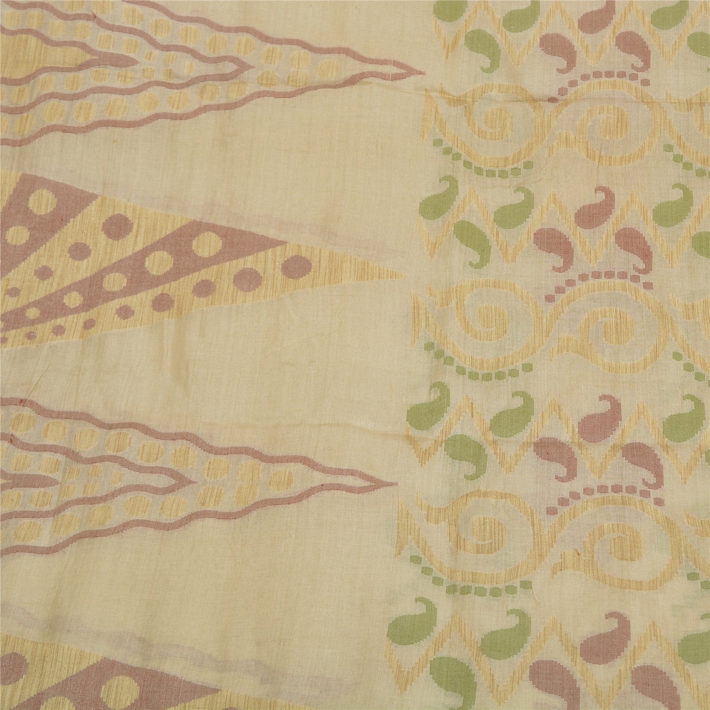 Sanskriti Vintage Ivory Indian Sarees Blend Silk Woven Sari Craft 5 Yard Sustainable Fabric