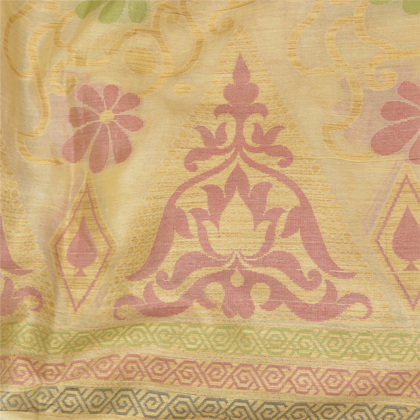 Sanskriti Vintage Ivory Indian Sarees 100% Pure Silk Woven Sari Craft Sustainable Fabric