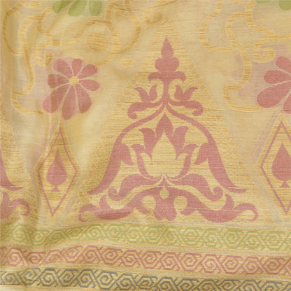 Sanskriti Vintage Ivory Indian Sarees 100% Pure Silk Woven Sari Craft Sustainable Fabric