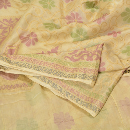 Sanskriti Vintage Ivory Indian Sarees 100% Pure Silk Woven Sari Craft Sustainable Fabric