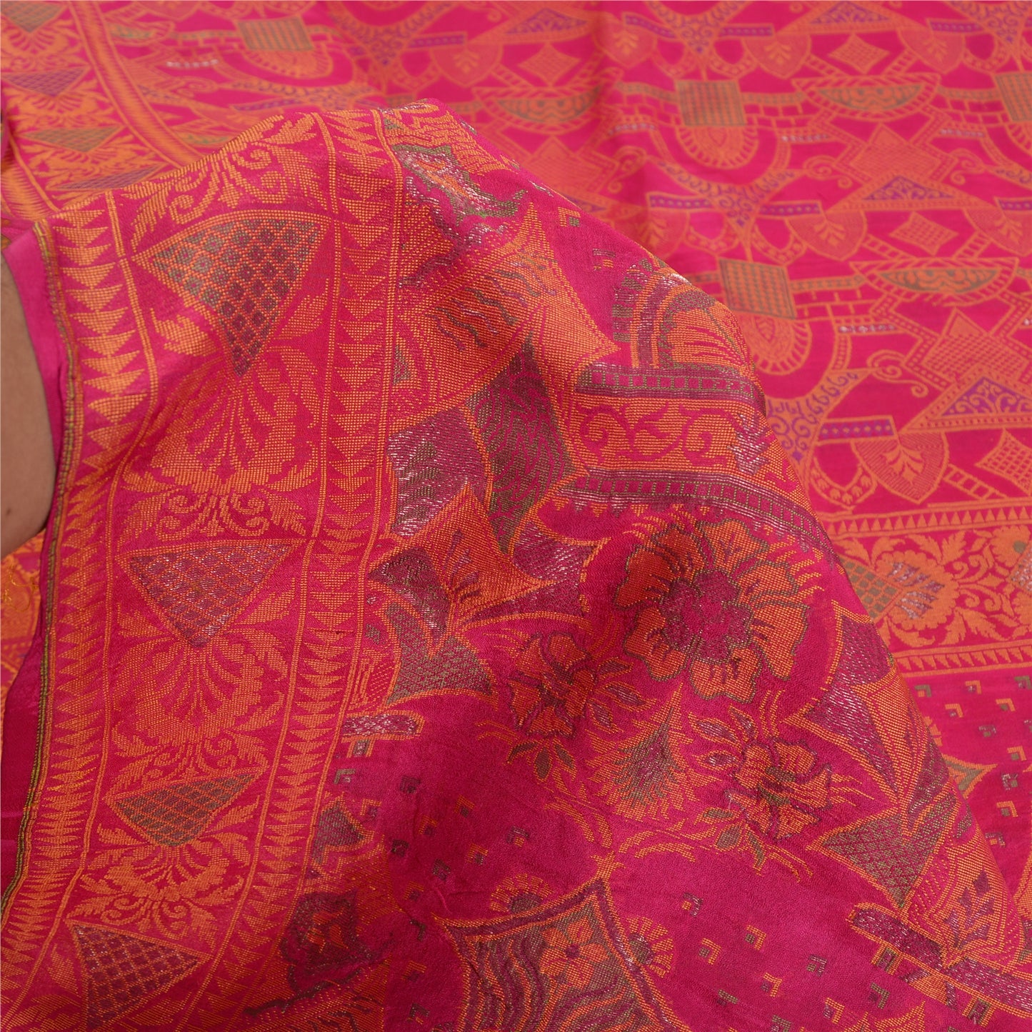 Sanskriti Vintage Pink Sarees 100% Pure Silk Woven Premium Sari Craft Sustainable Fabric