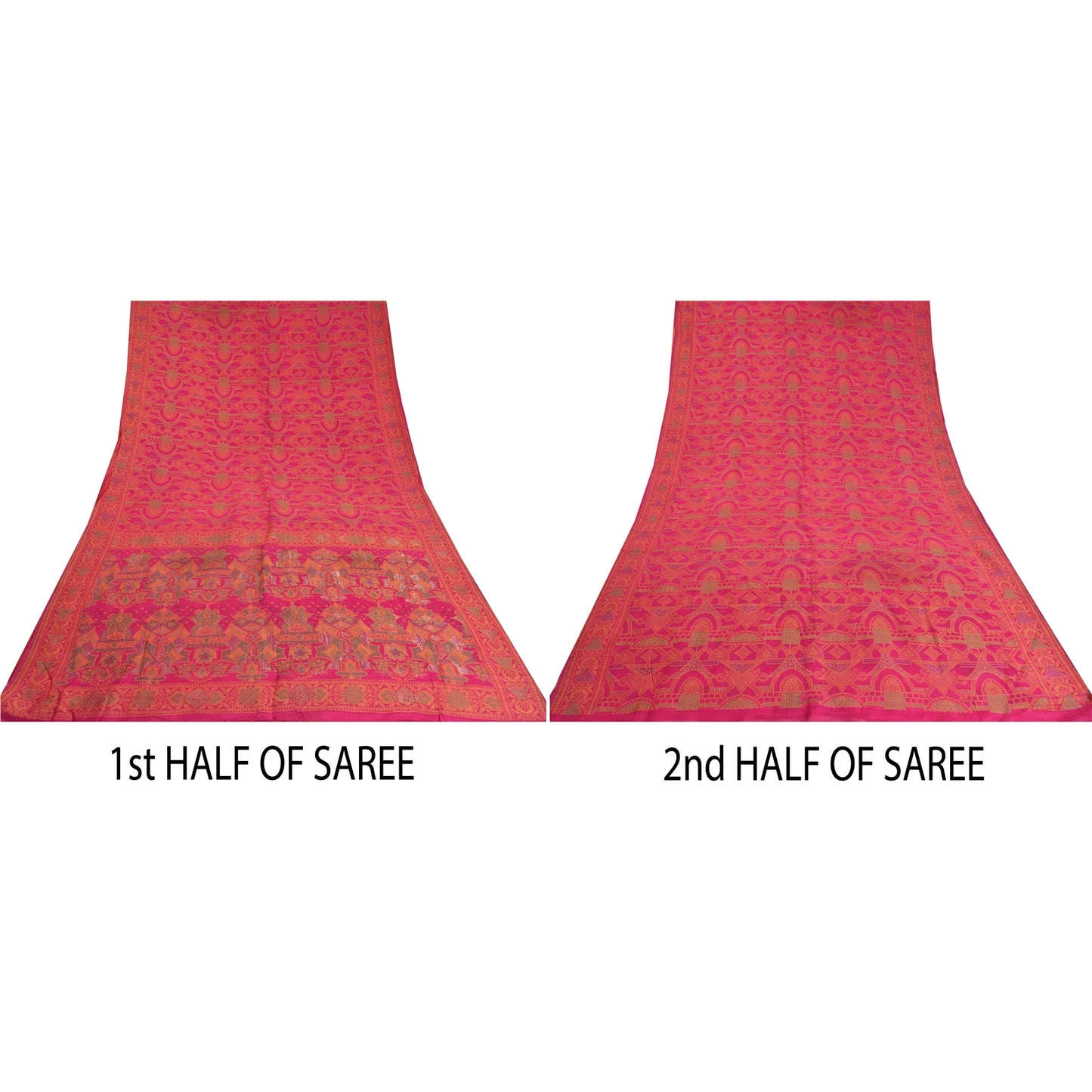 Sanskriti Vintage Pink Sarees 100% Pure Silk Woven Premium Sari Craft Sustainable Fabric