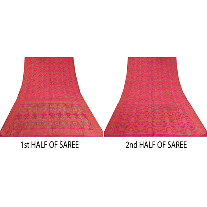 Sanskriti Vintage Pink Sarees 100% Pure Silk Woven Premium Sari Craft Sustainable Fabric