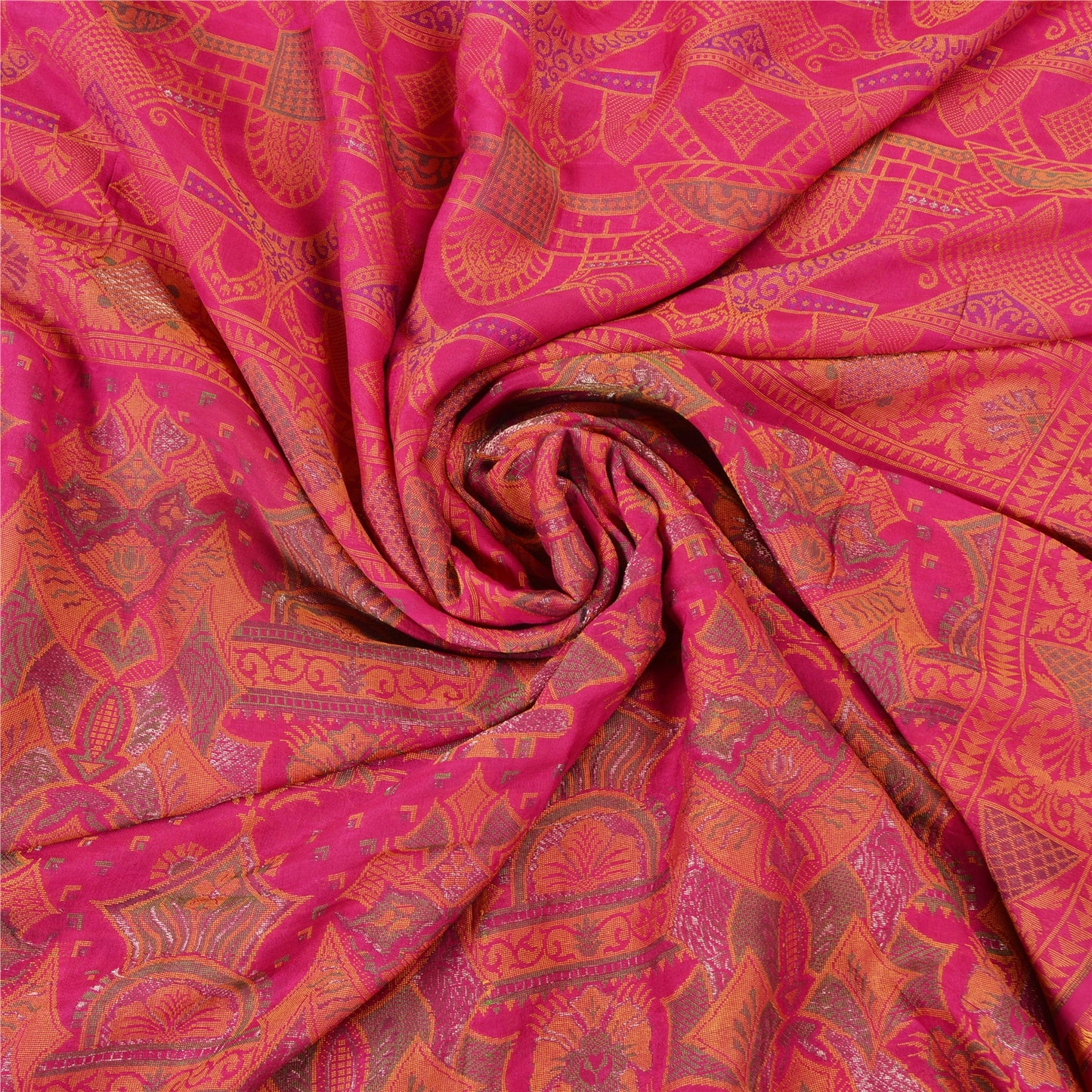 Sanskriti Vintage Pink Sarees 100% Pure Silk Woven Premium Sari Craft Sustainable Fabric