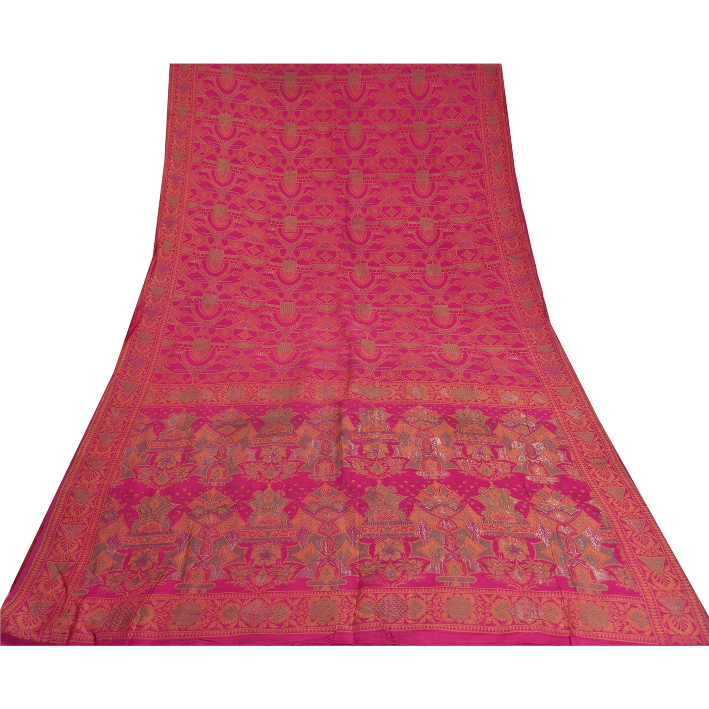 Sanskriti Vintage Pink Sarees 100% Pure Silk Woven Premium Sari Craft Sustainable Fabric