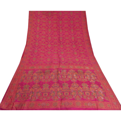 Sanskriti Vintage Pink Sarees 100% Pure Silk Woven Premium Sari Craft Sustainable Fabric
