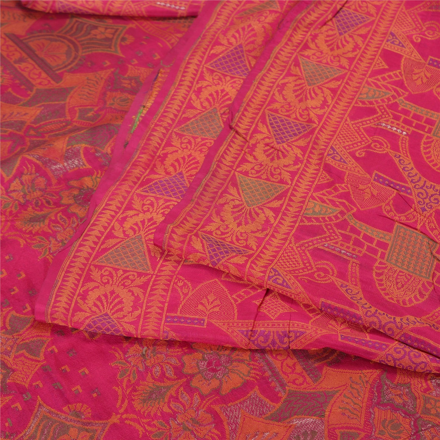 Sanskriti Vintage Pink Sarees 100% Pure Silk Woven Premium Sari Craft Sustainable Fabric