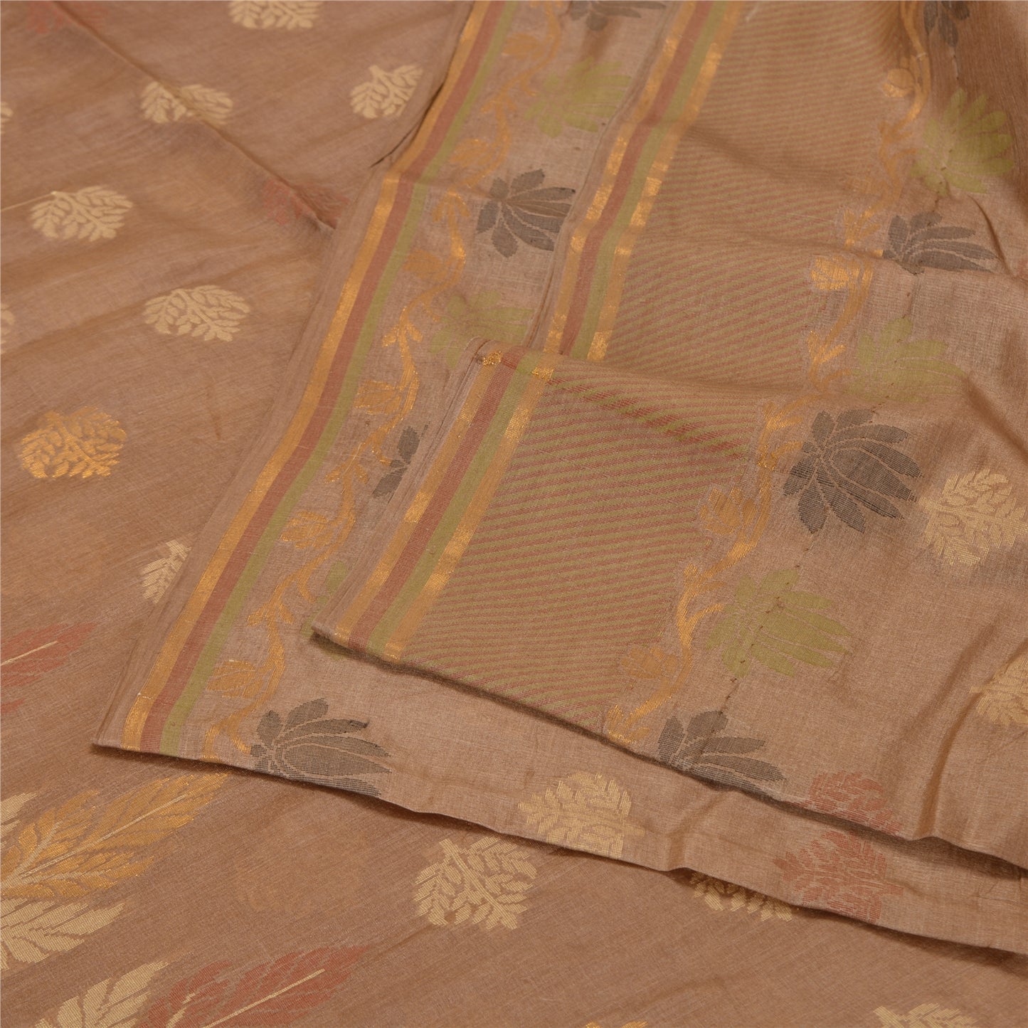 Sanskriti Vintage Brown Indian Sarees 100% Pure Silk Woven Sari Craft Sustainable Fabric