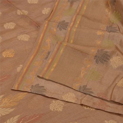 Sanskriti Vintage Brown Indian Sarees 100% Pure Silk Woven Sari Craft Sustainable Fabric