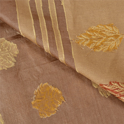 Sanskriti Vintage Brown Indian Sarees 100% Pure Silk Woven Sari Craft Sustainable Fabric