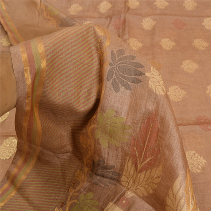 Sanskriti Vintage Brown Indian Sarees 100% Pure Silk Woven Sari Craft Sustainable Fabric