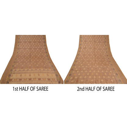 Sanskriti Vintage Brown Indian Sarees 100% Pure Silk Woven Sari Craft Sustainable Fabric