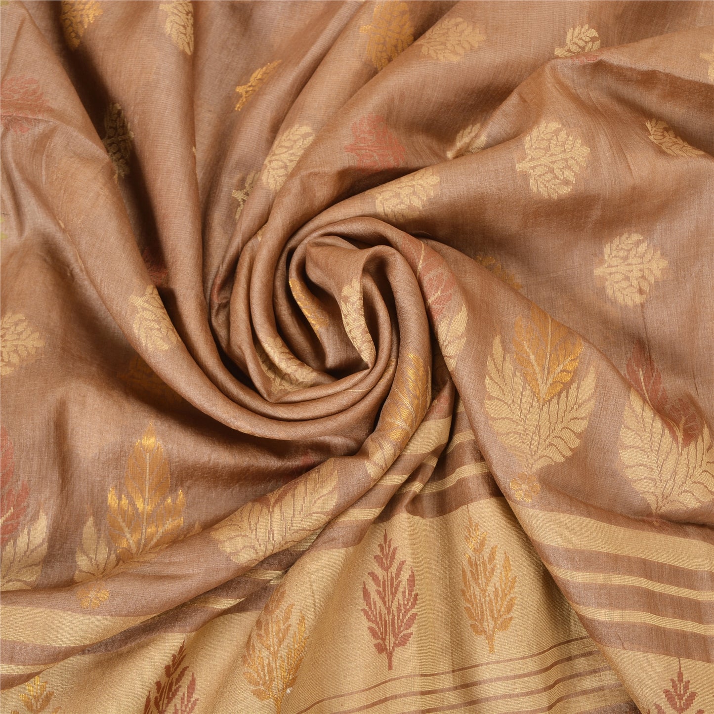 Sanskriti Vintage Brown Indian Sarees 100% Pure Silk Woven Sari Craft Sustainable Fabric