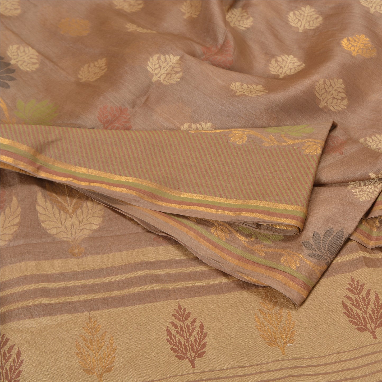 Sanskriti Vintage Brown Indian Sarees 100% Pure Silk Woven Sari Craft Sustainable Fabric