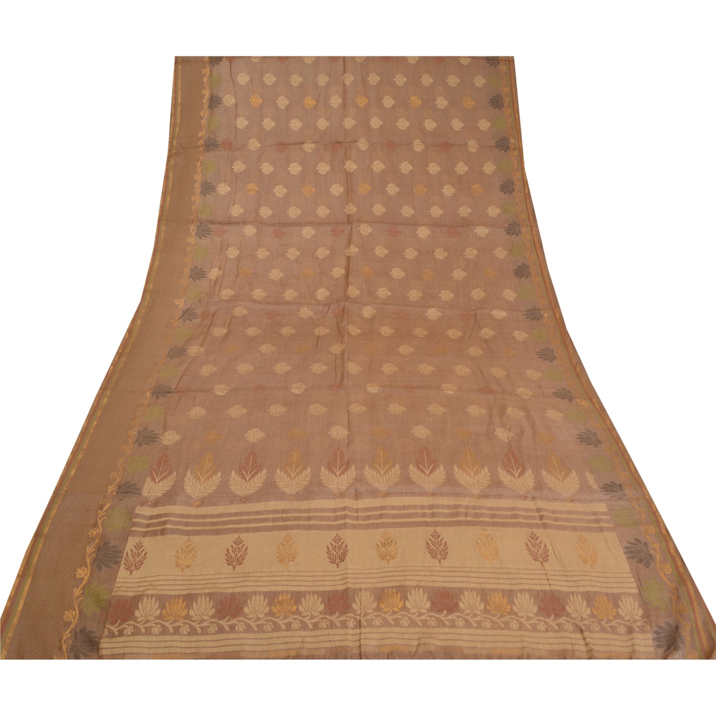 Sanskriti Vintage Brown Indian Sarees 100% Pure Silk Woven Sari Craft Sustainable Fabric