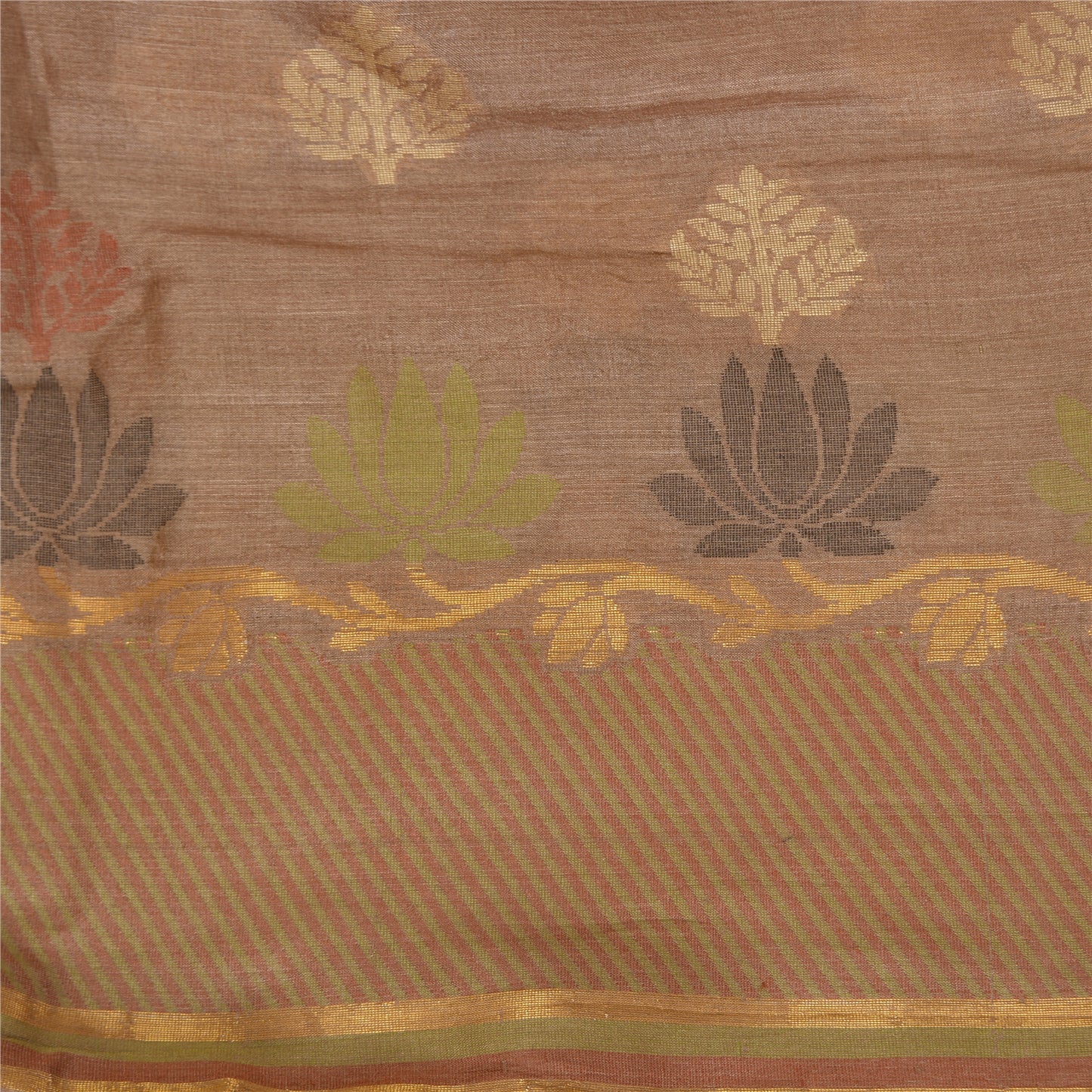 Sanskriti Vintage Brown Indian Sarees 100% Pure Silk Woven Sari Craft Sustainable Fabric