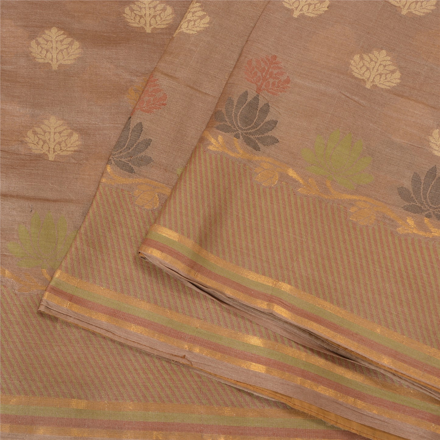 Sanskriti Vintage Brown Indian Sarees 100% Pure Silk Woven Sari Craft Sustainable Fabric