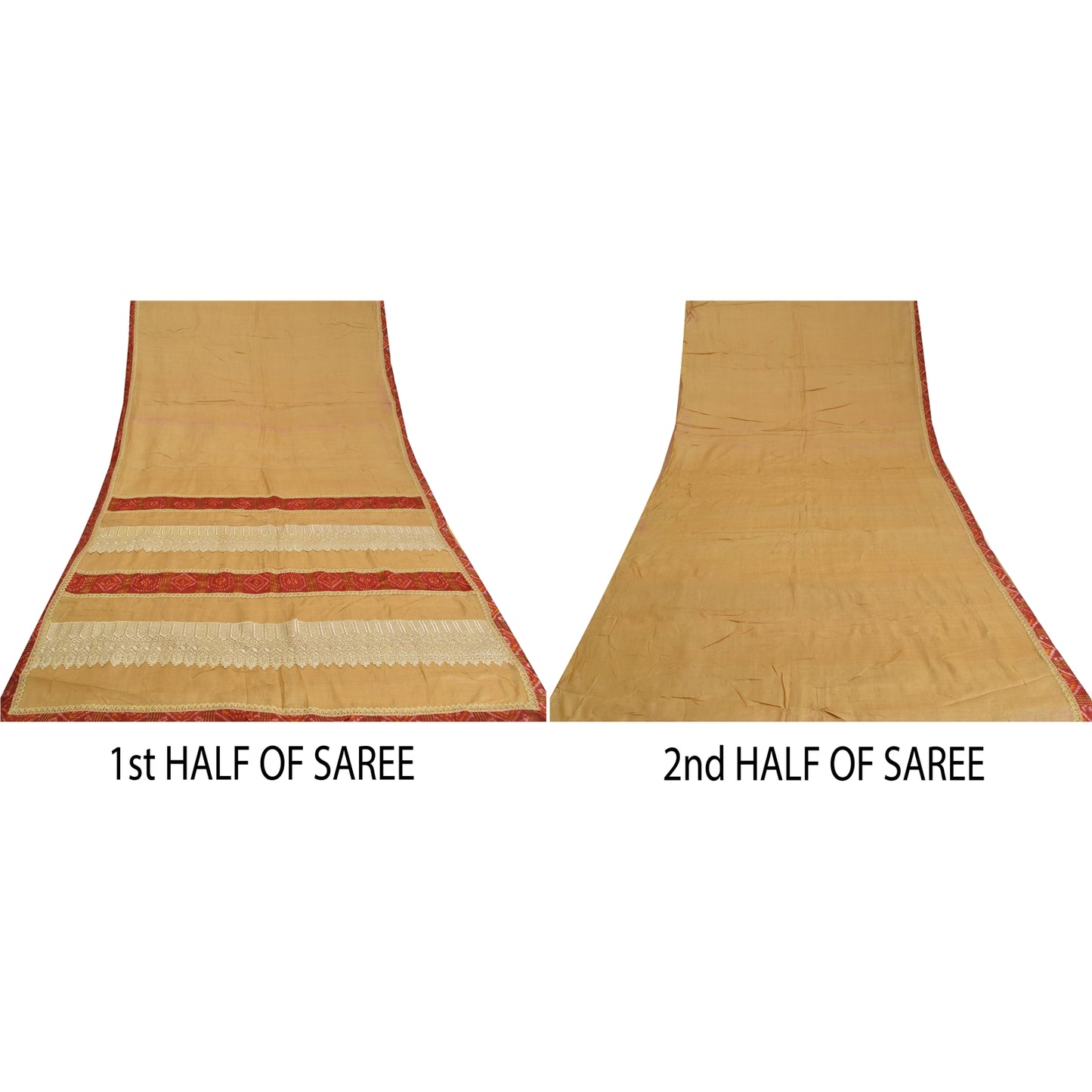 Sanskriti Vintage Peach Indian Sarees Pure Silk Embroidered Sari Craft Sustainable Fabric