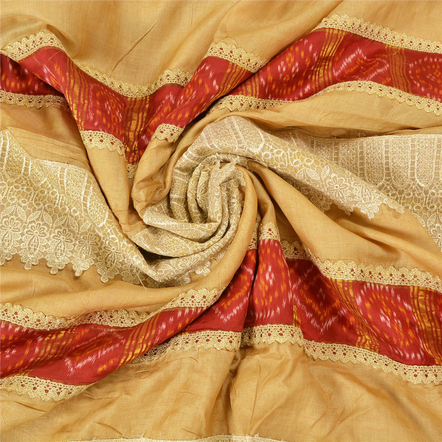 Sanskriti Vintage Peach Indian Sarees Pure Silk Embroidered Sari Craft Sustainable Fabric