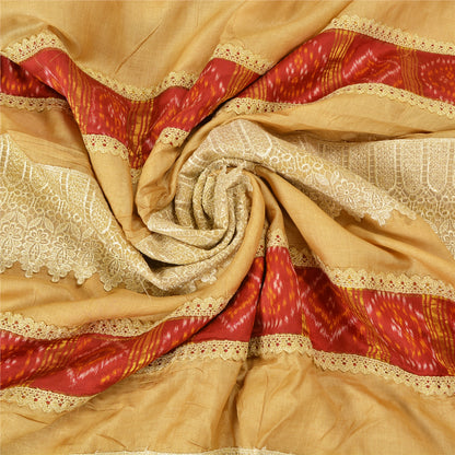 Sanskriti Vintage Peach Indian Sarees Pure Silk Embroidered Sari Craft Sustainable Fabric