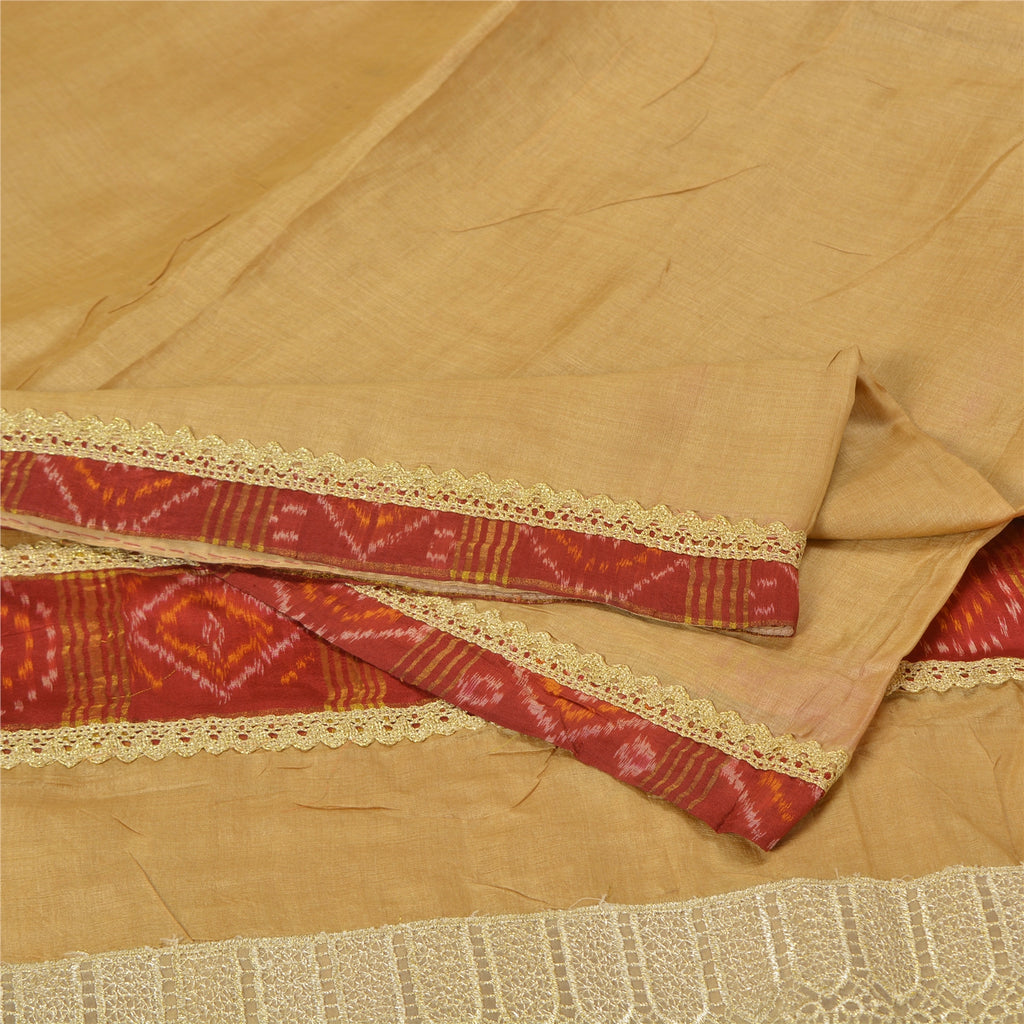Sanskriti Vintage Peach Indian Sarees Pure Silk Embroidered Sari Craft Sustainable Fabric