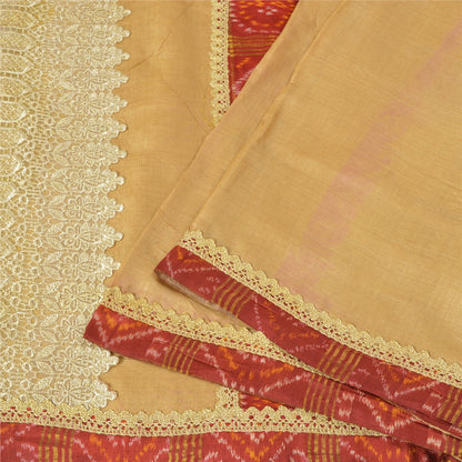 Sanskriti Vintage Peach Indian Sarees Pure Silk Embroidered Sari Craft Sustainable Fabric