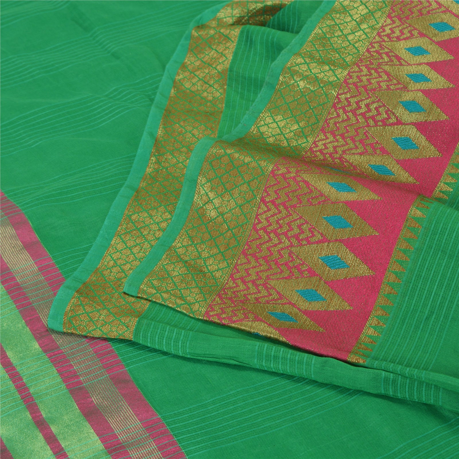 Sanskriti Vintage Grønne Indiske Sareer Kunstsilke Vævet Premium Sari Håndværk Bæredygtigt Stof