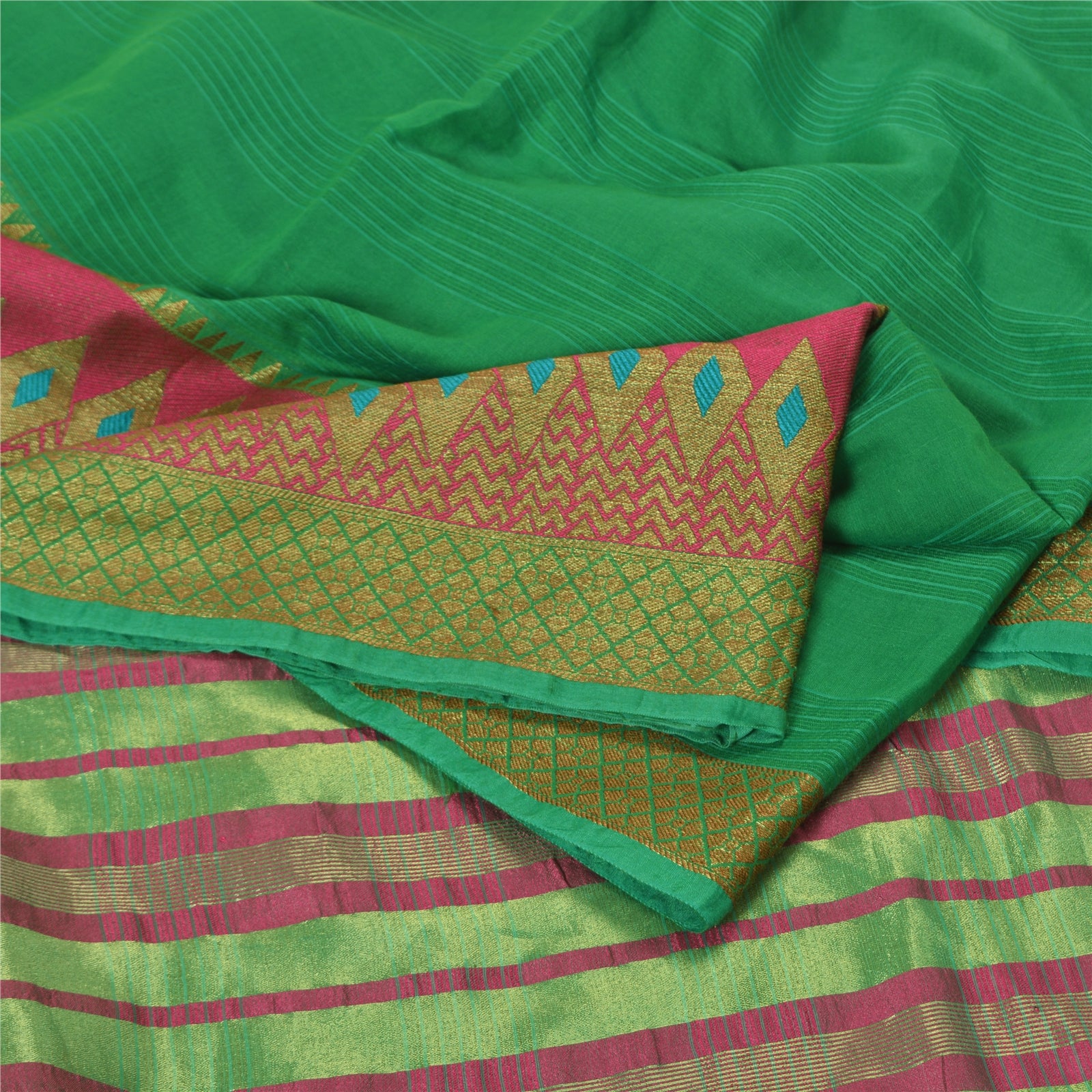 Sanskriti Vintage Grønne Indiske Sareer Kunstsilke Vævet Premium Sari Håndværk Bæredygtigt Stof