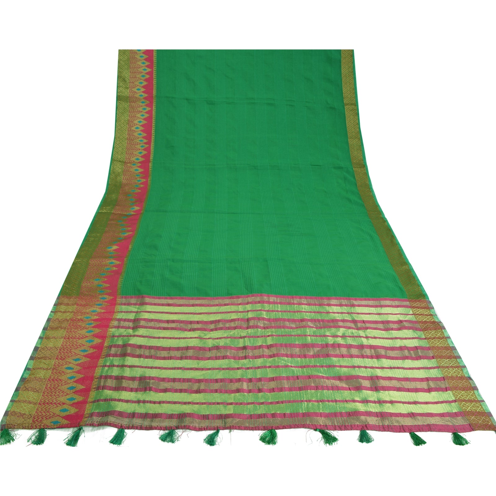 Sanskriti Vintage Grønne Indiske Sareer Kunstsilke Vævet Premium Sari Håndværk Bæredygtigt Stof